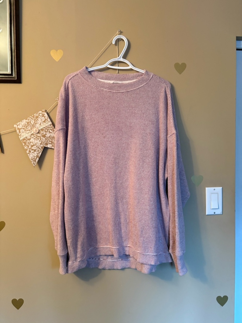 Aerie "Forever Real" Pink Waffle Knit Oversized Crewneck Sweater - Picture 2 of 15